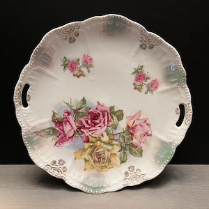 Vintage 10.5&quot; Cookie Serving Plate / Platter - Rose Floral Design - Bavarian (?) Porcelain Bone China Platter - Cottagecore / Farmhouse