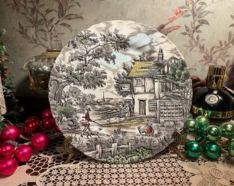 The Hunter by Myott 10&quot; Dinner Plate - Hand Engraved Permanent Colors - Made in England 1982 - Porcelain Bone China - Regency Farmhouse