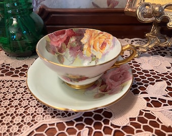 Stanley Rose Teacup Saucer: Fine Bone China (gold Edging, Floral