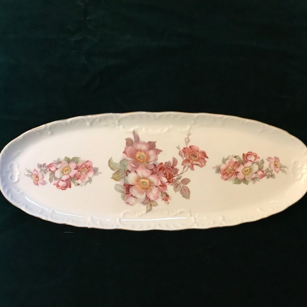 Porcelain bone china oval species rose platter made West Germany by Gerold Porzellan Tettau Bavaria - serving dish / vanity tray - wild rose