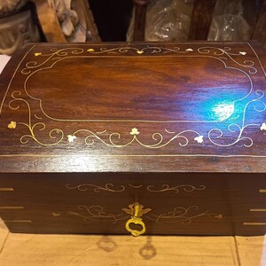 Personalized Wooden Jewelry Box with Brass Inlay, Engraved Keepsake Gift image 1