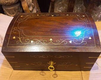 Personalized Wooden Jewelry Box with Brass Inlay, Engraved Keepsake Gift