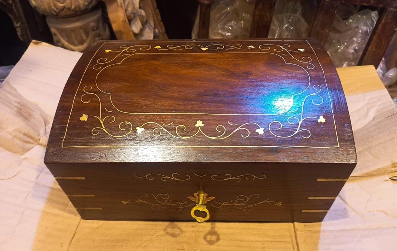 Personalized Wooden Jewelry Box with Brass Inlay, Engraved Keepsake Gift image 1