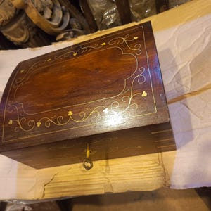 Personalized Wooden Jewelry Box with Brass Inlay, Engraved Keepsake Gift image 2