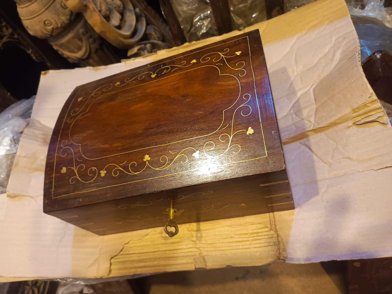Personalized Wooden Jewelry Box with Brass Inlay, Engraved Keepsake Gift image 2