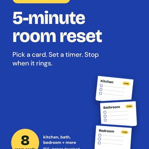 ADHD Cleaning Cards, 5-Minute Room Reset Checklist Printable
