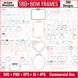 Coquette Bow SVG Bundle, Black Pink Frames, Wavy Borders Clipart (Digital Download)