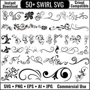 50+ Swirl SVG Bundle, Baroque Ornaments, Decorative Clipart (svg, png, eps, ai, jpg)