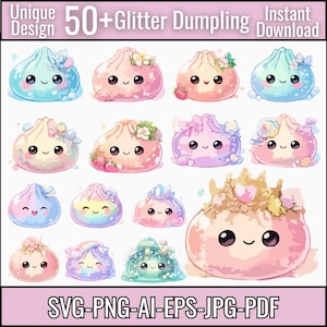 Glitter Dumpling Clipart PNG Bundle,Cute Kawaii Dumpling PNG,Sparkly Food Clip Art,Rainbow Glitter Dumplings,Cricut, Printable