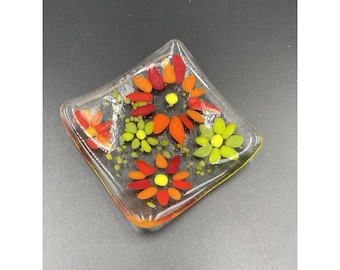 Vide-poches en verre fondu carré style années 60, style rétro, 3,5 po. Jaune Orange Rouge