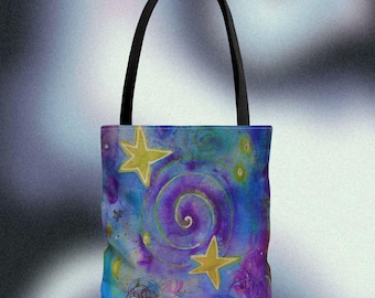 Bolso tote con estampado de espirales y estrellas