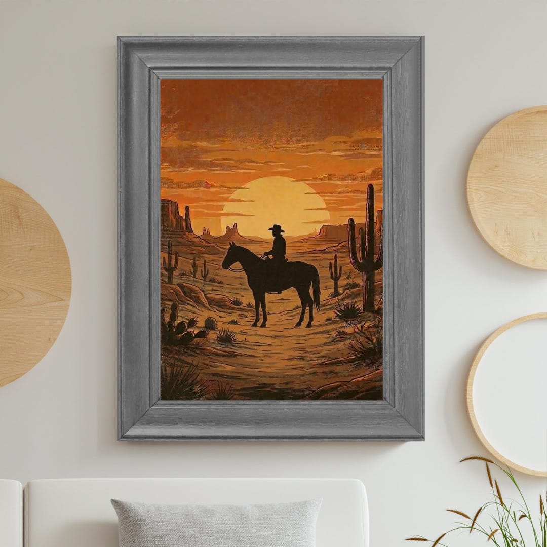 Western Horse Sunset Wall Art Printable, Vintage Cowboy Poster(digital ...