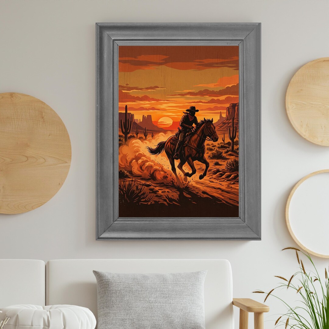 Vintage Horse Running Desert Wall Art, Western Sunset Print (digital ...
