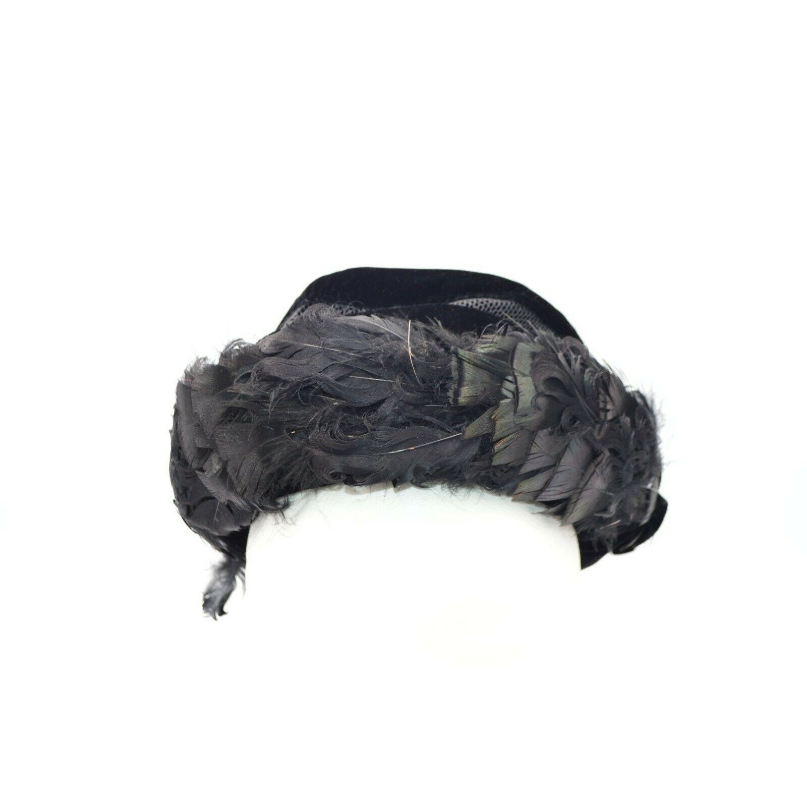 1950s Black Velvet Ostrich Feather Breton Hat Sears 
