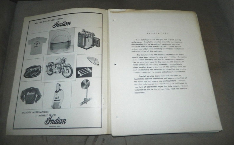 Original 1950's INDIAN Woodsman Motorcycle Service Repair Overhaul Manual Book image 2