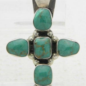 Vintage MWS MEXICO .925 Sterling Silver Turquoise Crucifix Necklace Pendant 14 Grams