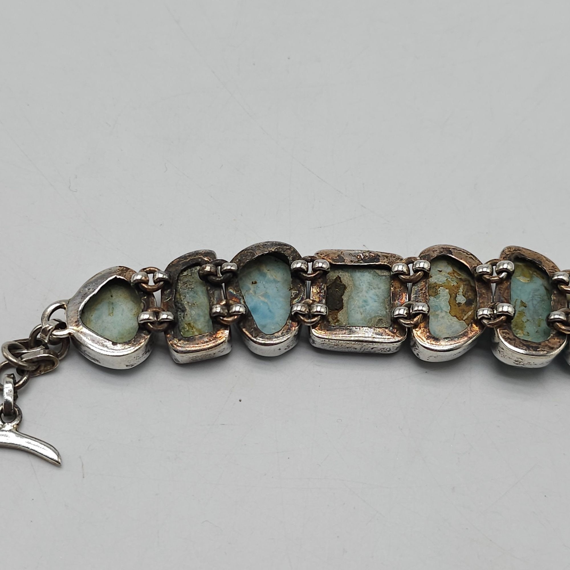 Vintage Blue Larimar Sterling Silver Link Bracelet 8 in 37