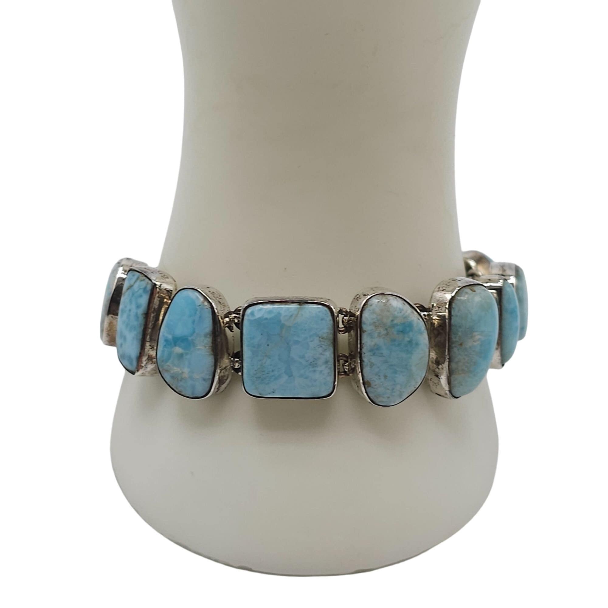 ❤larimar❤ Vintage Blue Larimar Sterling Silver Link Bracelet 8 in 37