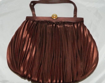 VTG JOSEF Italian Made Brown Sateen Crepe Handbag Purse