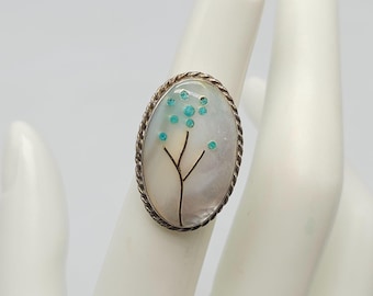 Vintage Zuni Artisan Sterling Silber Perlmutt Floral Inlay Ring Größe 5