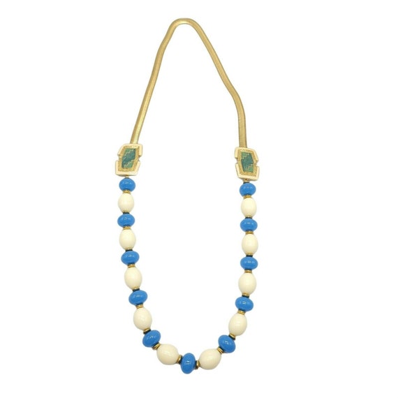 Crown Trifari Blue Cream Enameled Bead Beaded Snak