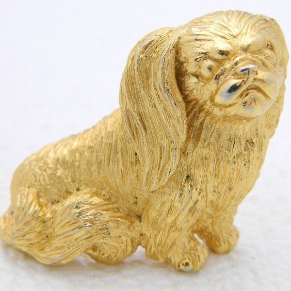 vintage CROWN TRIFARI Gold Tone Broche d’épingle à chien pékinois