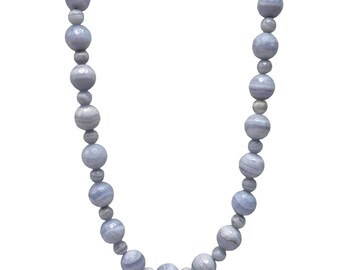Vintage GSJ 14kt Gold Blue Lace Agate Beaded Necklace 24.5 in