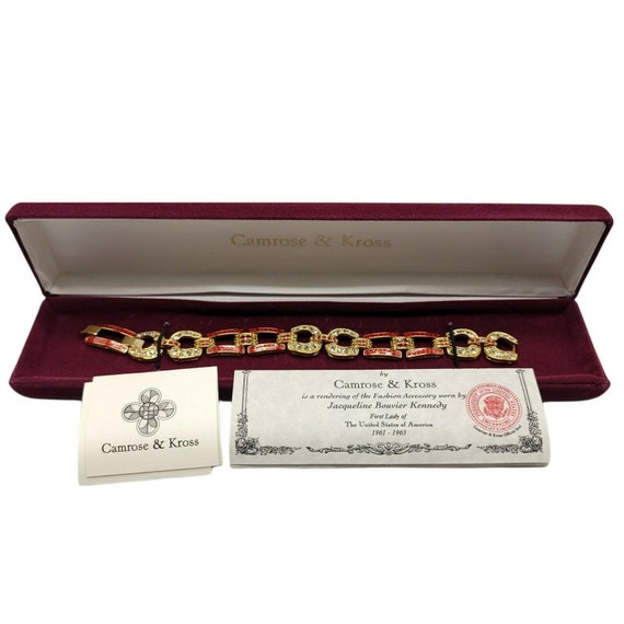 Camrose Kross Jacqueline Kennedy JBK Red Enamel Clear Rhinestone 