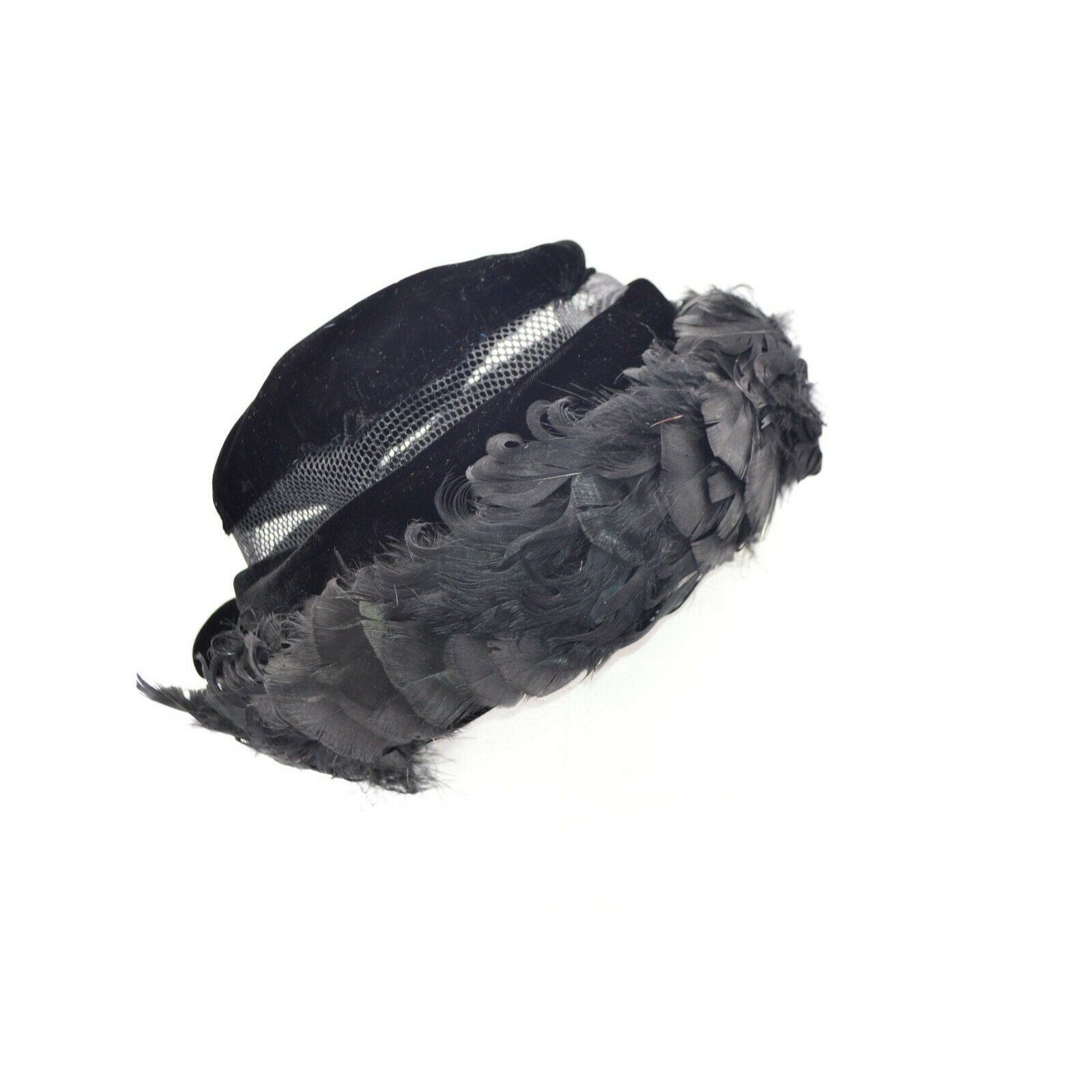 1950s Black Velvet Ostrich Feather Breton Hat Sears  display picture 3