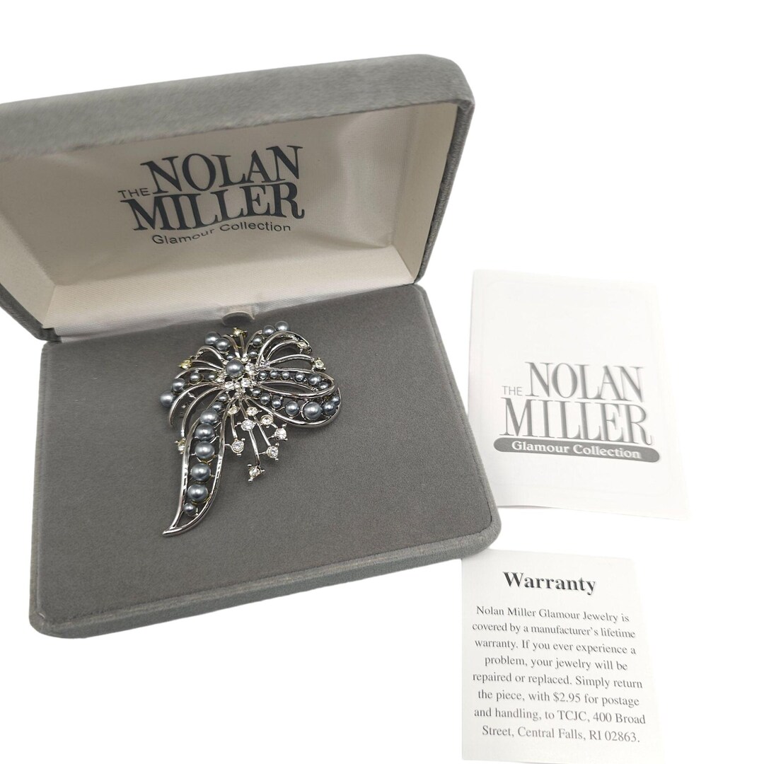 Nolan Miller Glamour Collection Brooch With Faux Gray Pearl Crystal in ...