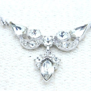 VTG BOGOFF Silver Tone Art Deco Style Clear Rhinestone Choker Necklace