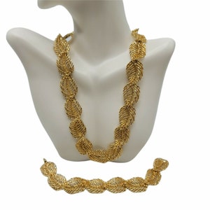 NAPIER Gold Tone Mid-Century Garland of Leaves Choker Necklace Bracelet RARE