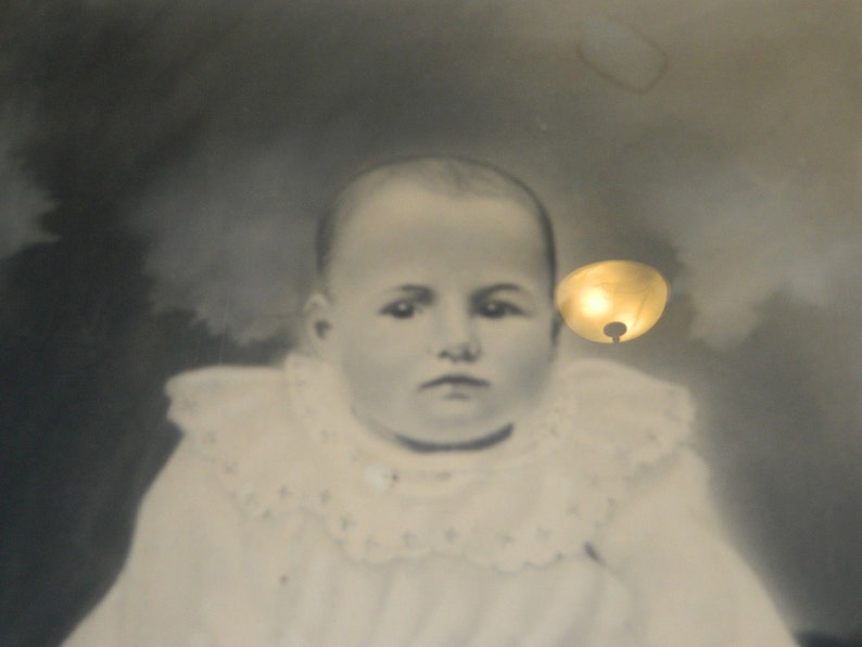Antique Black White Baby Child Charcoal Drawing Picture Gold Gilded Gesso Frame