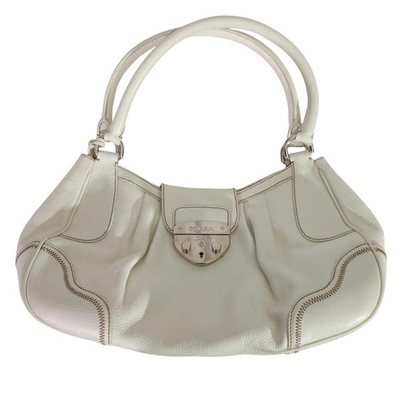 Prada White Leather Shoulder Bag Vitello Daino Leather Hobo Contrast Stitching