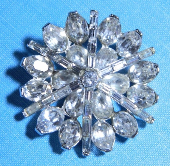 Vintage Crown Trifari Earrings Crown Trifari Pat Pend Rhinestone Earrings Trifari Aquamarine Earrings Silver Crown Trifari Pat Pend Earrings