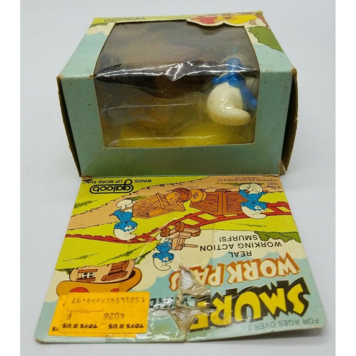 Vintage 1982 Smurf Wind Up Work Pals Toy Smurf with Railroad