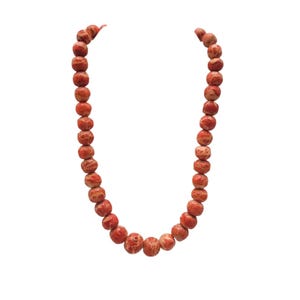 Orange Coral Ball Beaded Necklace Gold Tone Spring Ring Closure Vintage