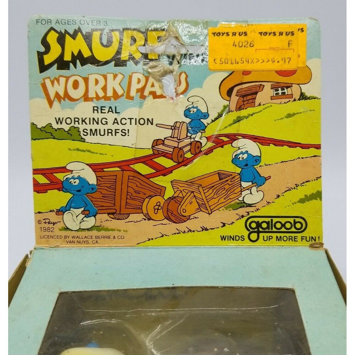 Galoob Smurf Wind-up Work Pals Figure & Wagon New Old Stock