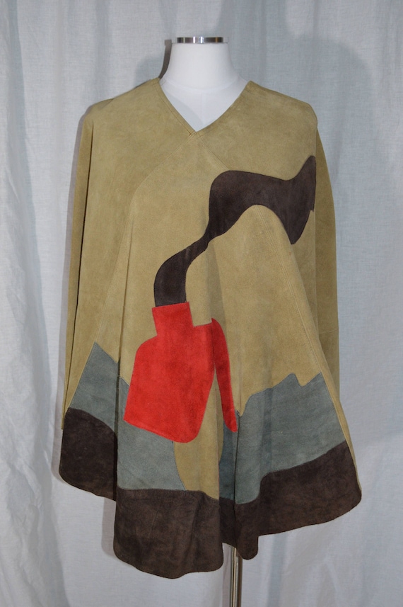 1960s Cape Leather House Poncho Mexican Lady Unis… - image 1