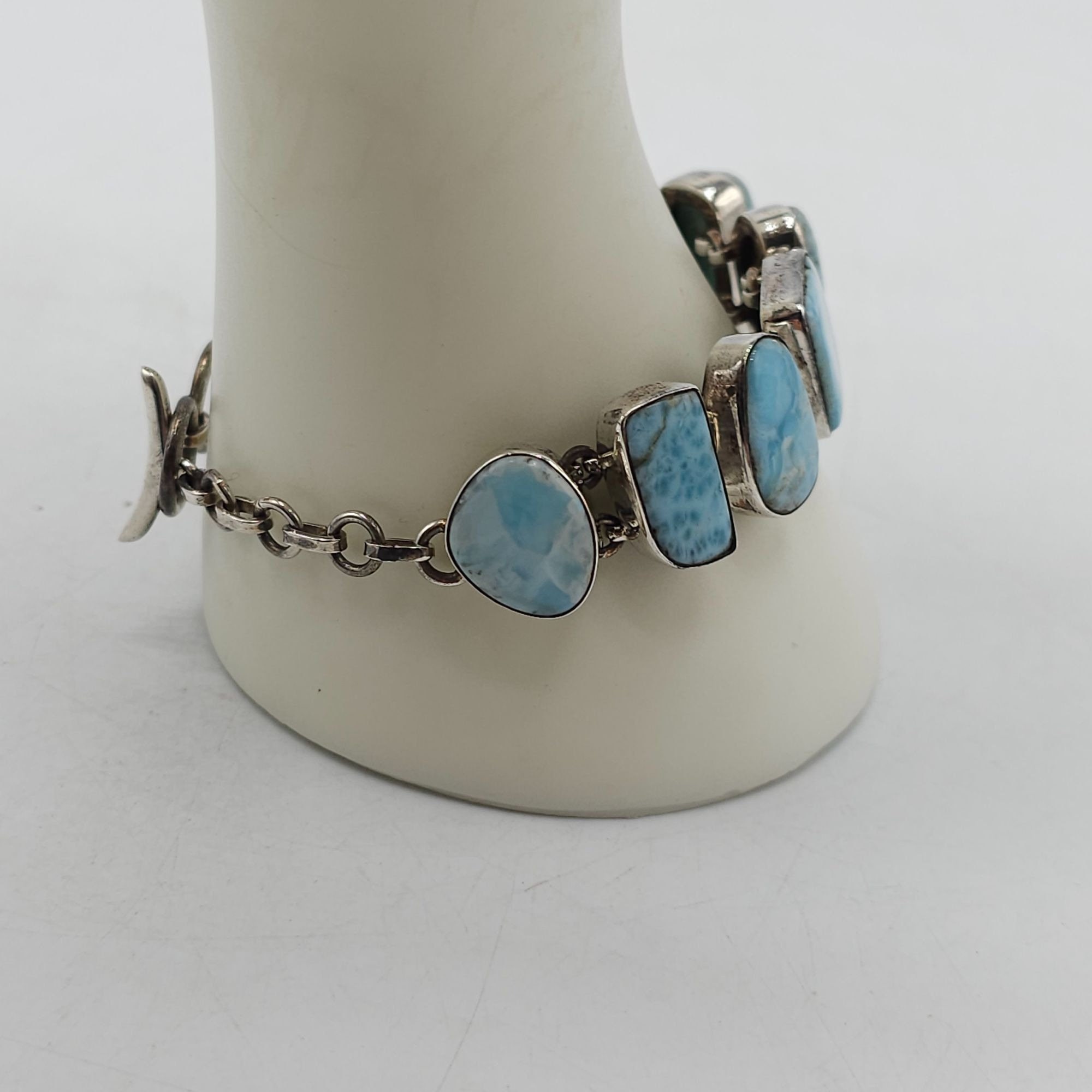 Vintage Blue Larimar Sterling Silver Link Bracelet 8 in 37