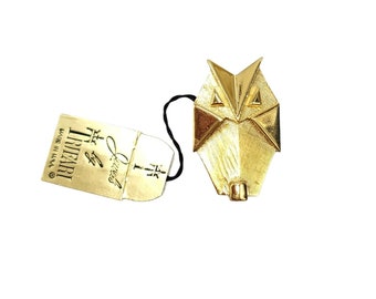Kroon TRIFARI Modernist Getextureerde Shiny Gold Tone Owl Broche Pin Nieuwe Oude Voorraad