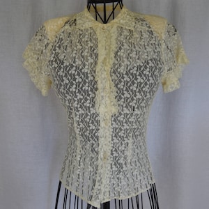 Vintage 1940&#39;s Ivory Colored Lace Secretary Blouse Size Small