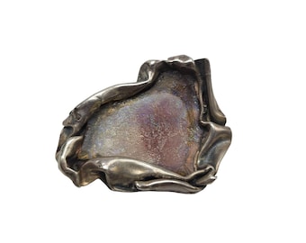 Vintage Artisan Abstract Brutalist Sterling Silver Purple Roman Glass Brooch Pin