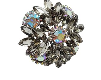 juliana d&e フラワーインタリオ ブローチ&イヤリングセット Vintage D&E Juliana Peacock Blue Green Rhinestone Flower Brooch