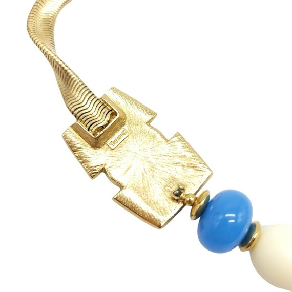 Crown Trifari Blue Cream Enameled Bead Beaded Sna… - image 3