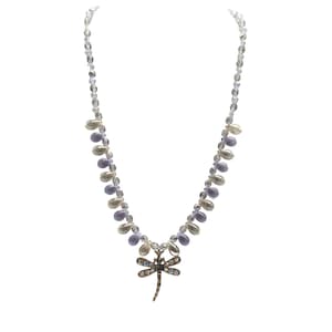 Kirks Folly Dragonfly Pendant Necklace With Beaded Strand Crystal Accents
