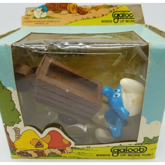 Galoob Smurf Wind-up Work Pals Figure & Wagon New Old Stock