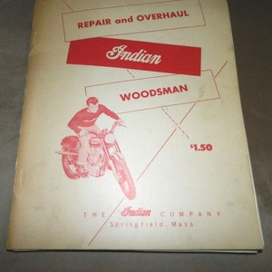Original 1950's INDIAN Woodsman Motorcycle Service Repair Overhaul Manual Book image 1