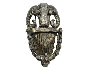Art Nouveau Aries Ram Head Door Knocker Fur Dress Clip Antique Pot Metal