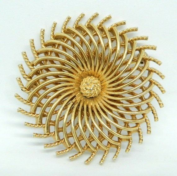 Crown Trifari Modernist Abstract Filigree Pin Whe… - image 1